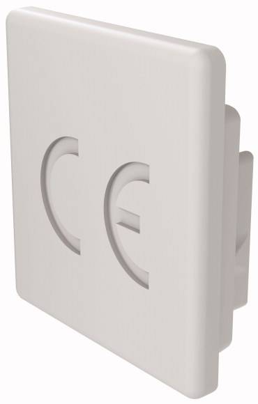 Plaque de couverture blanche avec le symbole 'CE' estampé, marquant la conformité aux normes européennes des produits.
