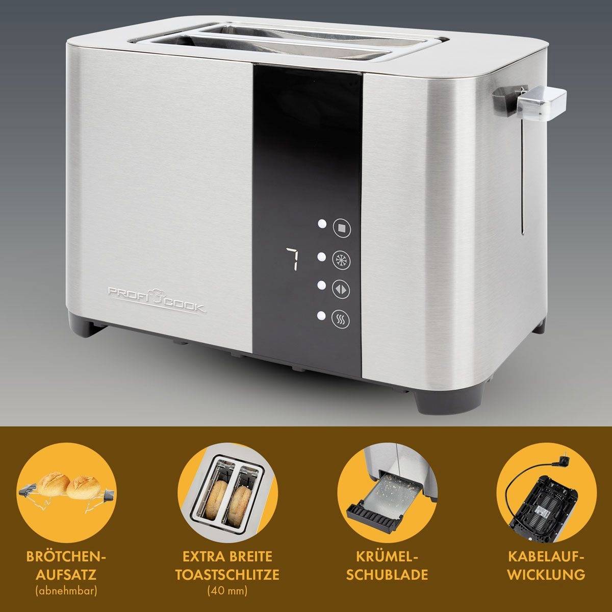 Profi Cook PC-TA 1250 Grille-pain avec grille spéciale viennoisieries acier inoxydable