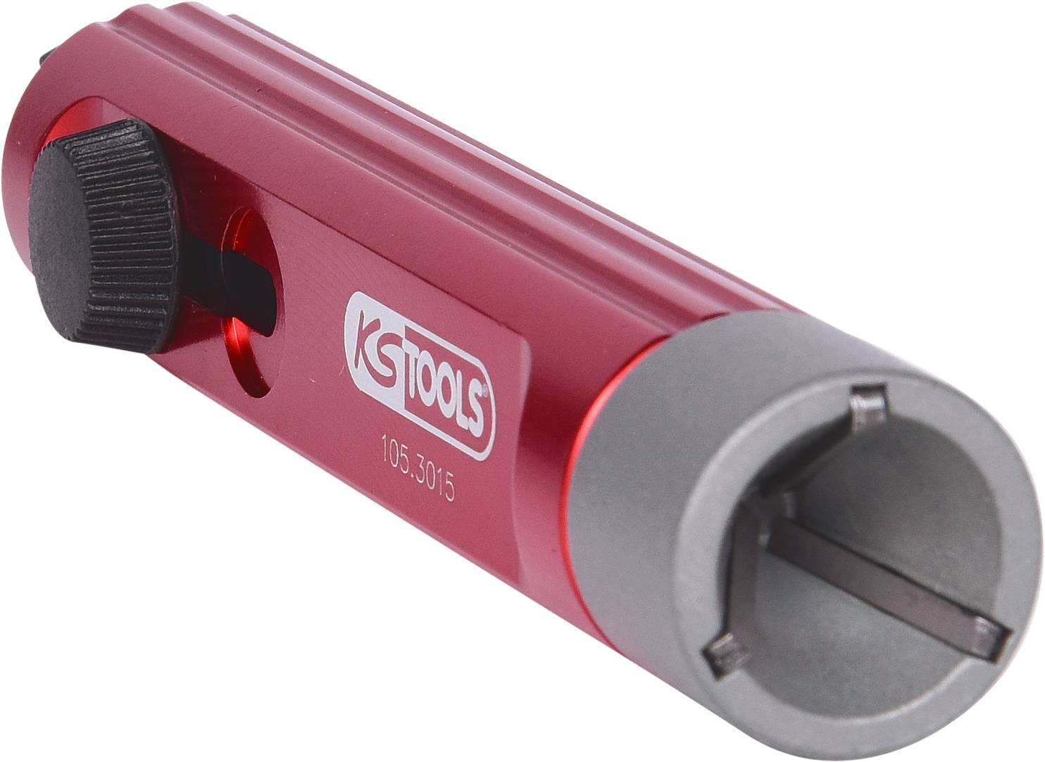 Outil manuel rouge de KS Tools avec bouton de réglage noir et insert argenté, adapté aux travaux de précision.