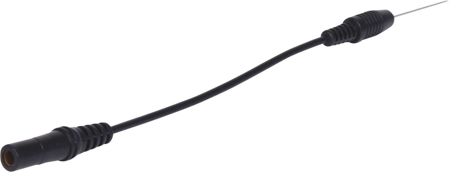Un câble audio noir avec une fiche jack 3,5 mm et un connecteur, adapté pour relier des appareils audio.