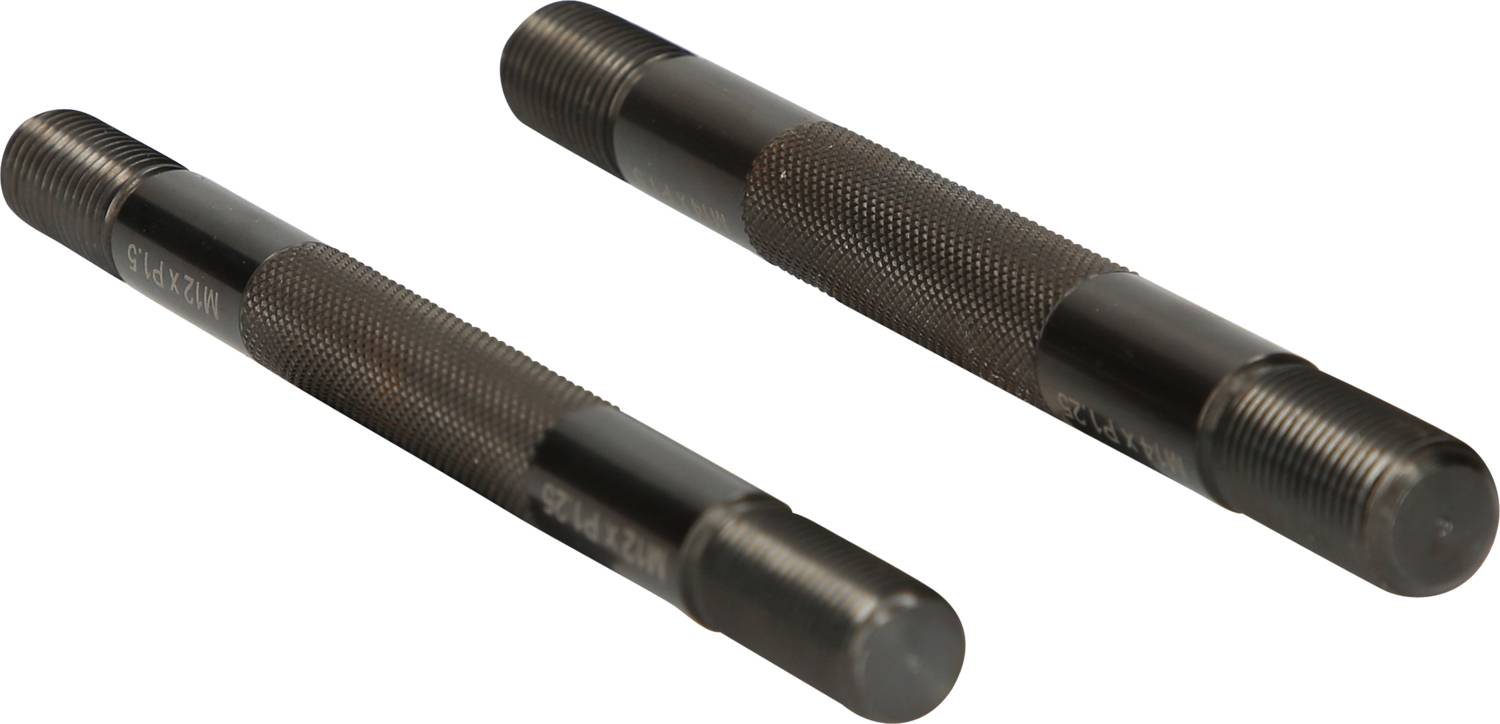 Deux calibres lisses à filetage en acier munis de poignées crantées et de filetages aux deux extrémités, utilisés pour vérifier les filetages intérieurs lors de la fabrication.