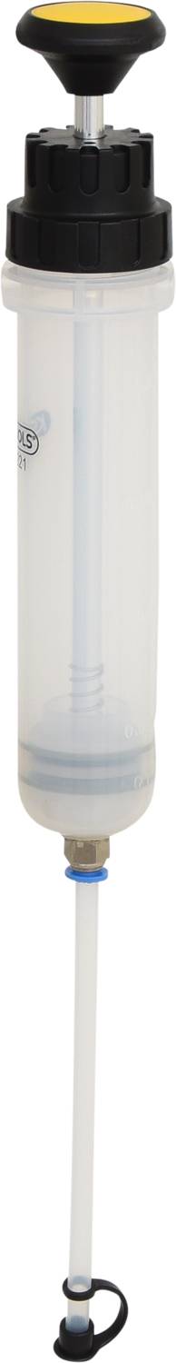 Pompe à liquide transparente avec poignée noire, adaptée aux applications de précision ou à une utilisation en laboratoire.