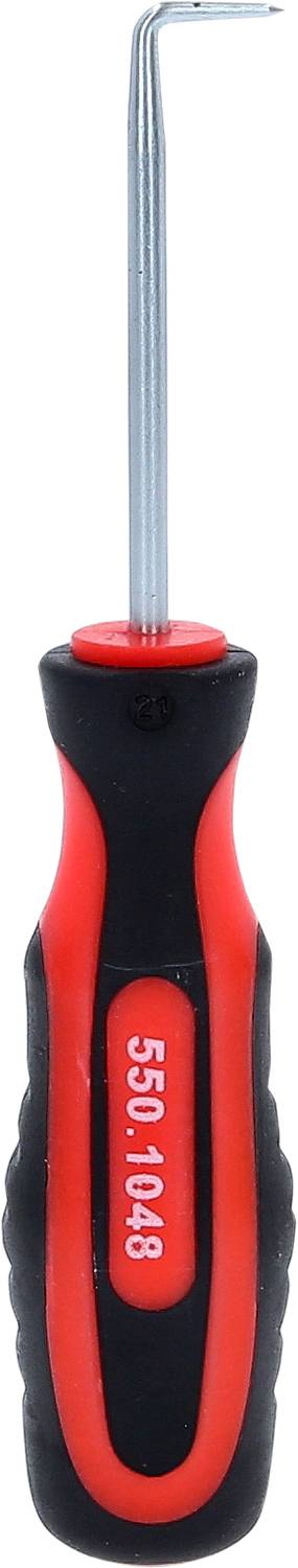 Un tournevis rouge et noir à tête coudée, utilisé pour retirer les joints et les clips de fixation.