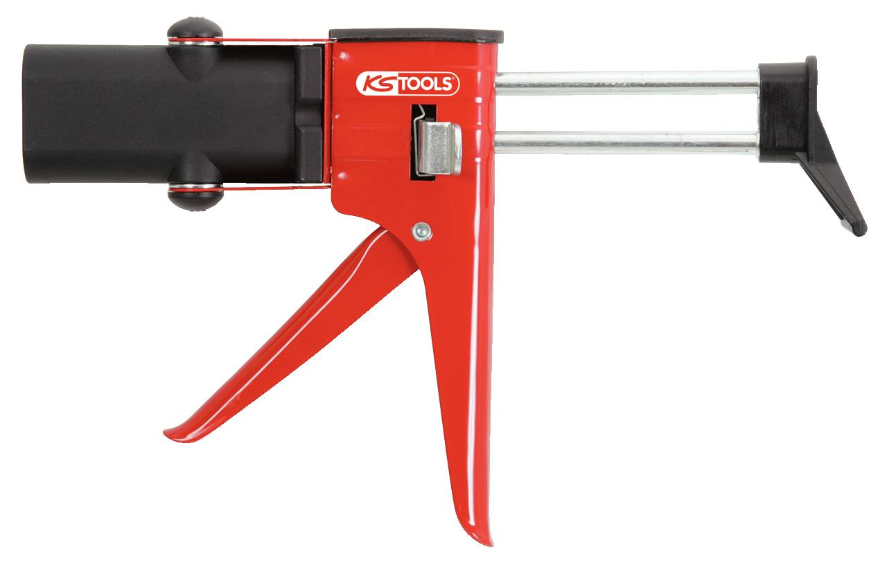 Presse manuelle pour cartouches en rouge et noir de KS Tools, adaptée à l'application de mastic ou de colles.