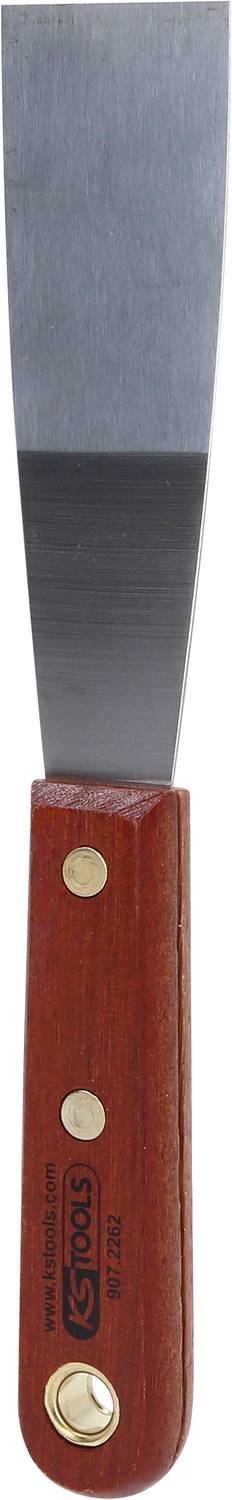 Une spatule à enduire avec un manche en bois et une lame métallique plate et large, adaptée pour lisser et appliquer du mastic.
