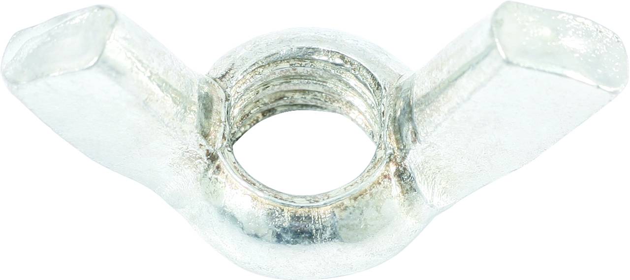 Une ailette de serrage en argent métallique, souvent utilisée pour fixer des pièces, comme sur des meubles ou des machines.