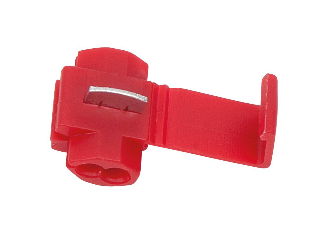 Un élément de connexion de câble rouge utilisé pour relier des fils. Il est composé de plastique et de métal.