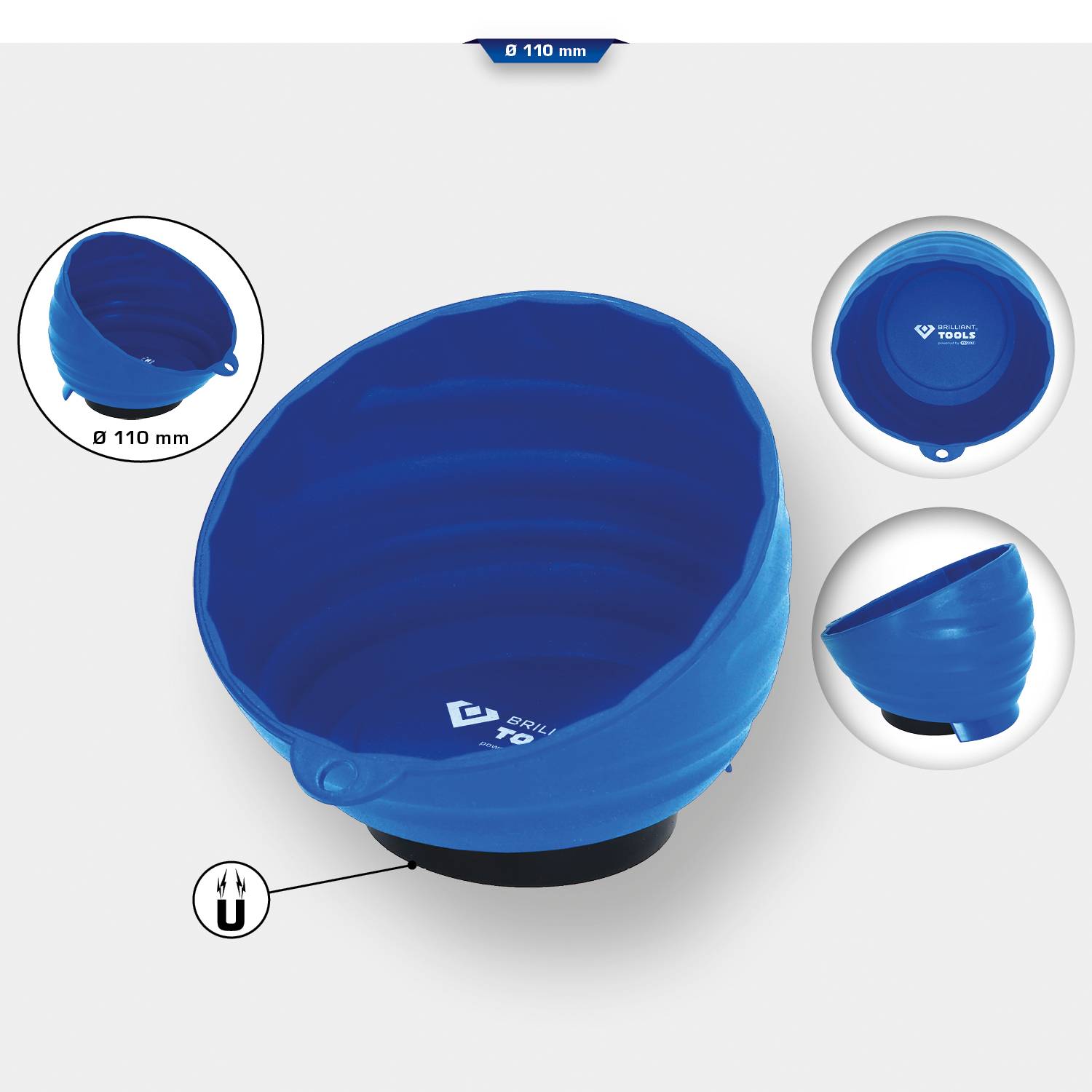 Brilliant Tools BT691159 Demi-coque magnétique en plastique, Ø 11 cm