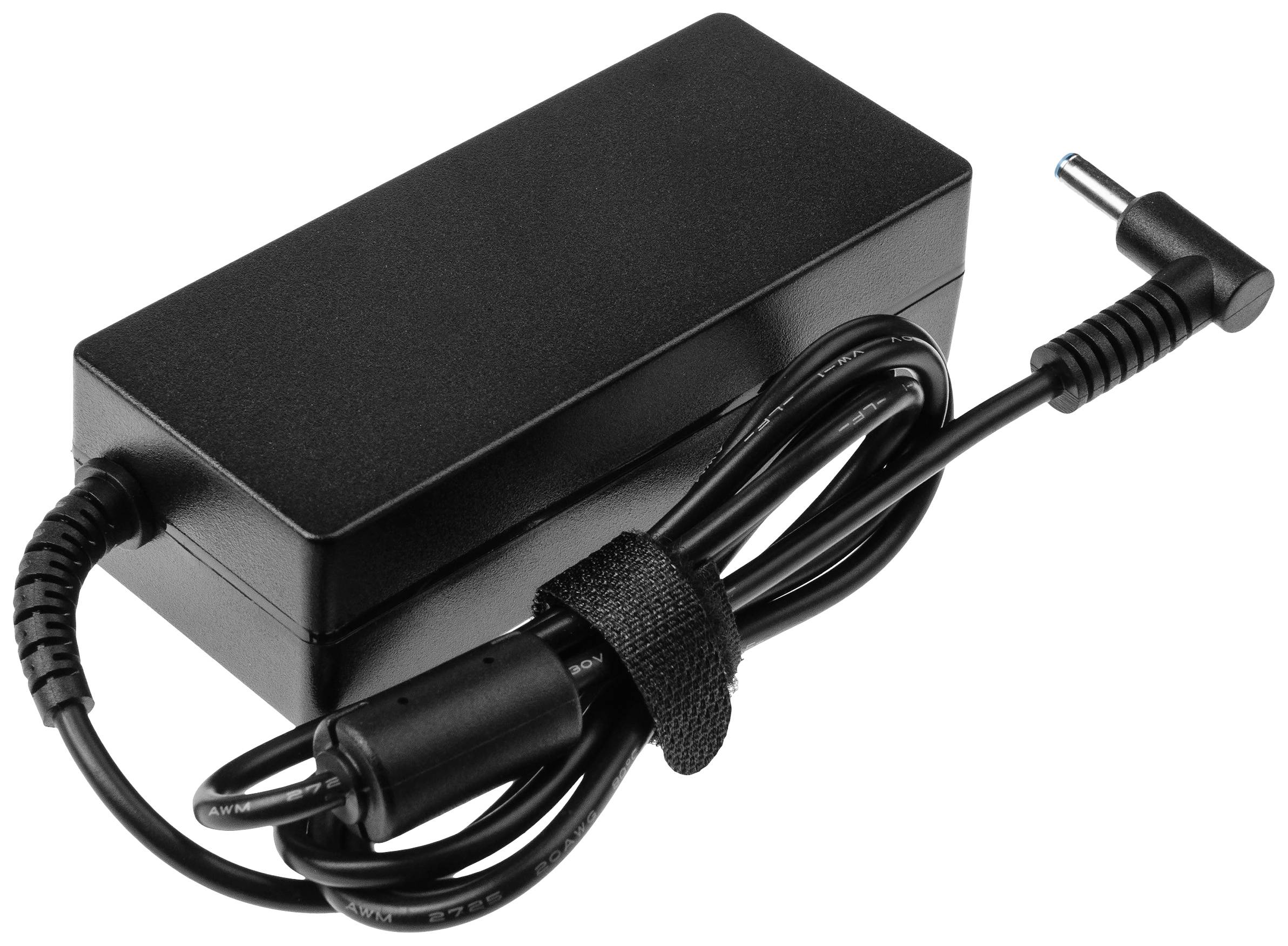 Chargeur d'ordinateur portable noir avec câble et prise.