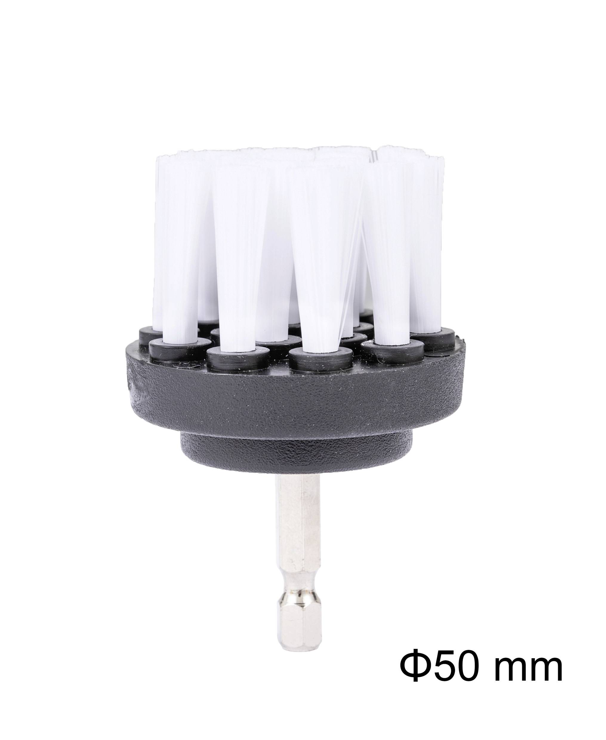 Embout de brosse de nettoyage avec poils blancs, diamètre 50 mm, pour perceuse.