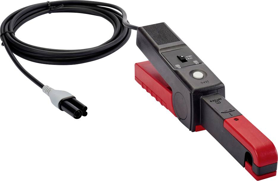 Pince ampèremétrique avec câble de connexion. Utilisée pour mesurer le courant électrique. Compatible avec différents appareils de mesure.