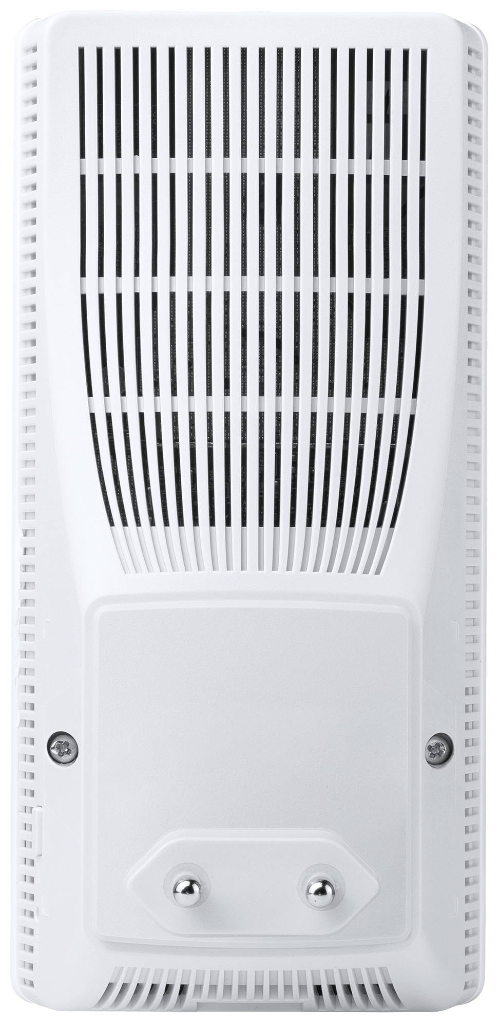 Un appareil électrique blanc avec des fentes de ventilation verticales, à monter au mur.