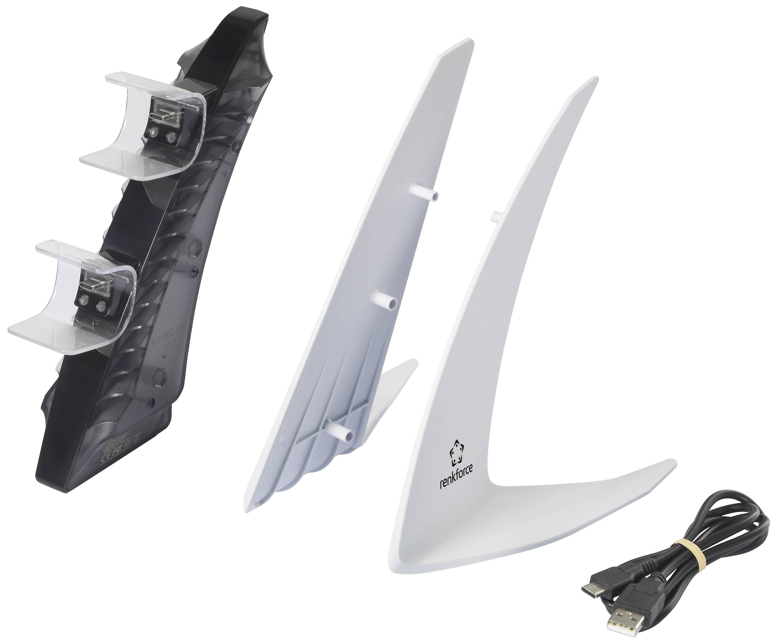 Verrou d'alimentation pour PS4 & PS5 de RELIGWER ; comprend support gris, support blanc, câble USB.