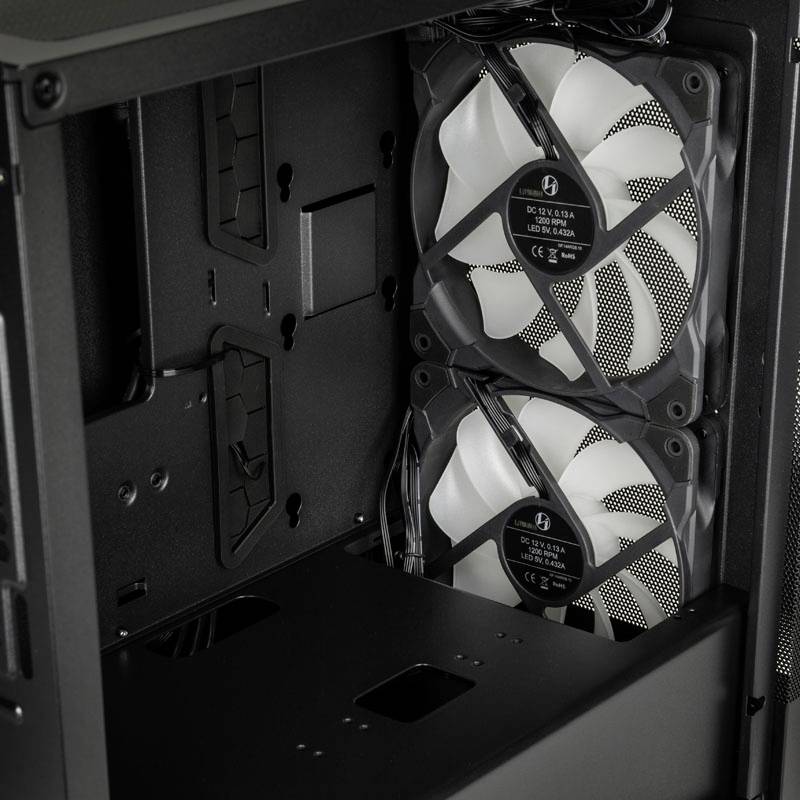 Deux ventilateurs dans un boîtier d'ordinateur. Ils sont disposés verticalement côte à côte. Adaptés pour le refroidissement des composants informatiques.