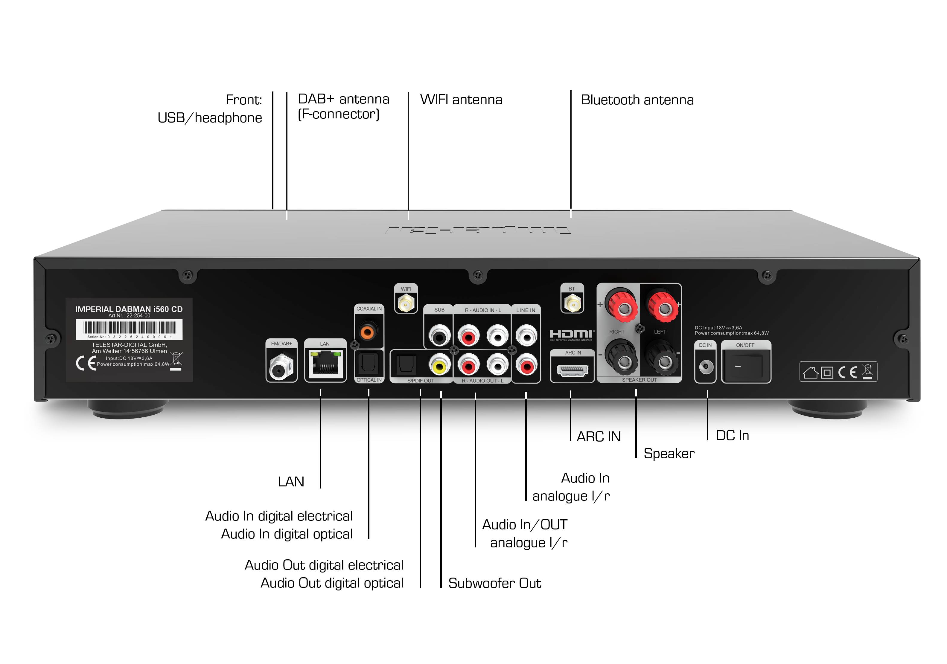 Imperial DABMAN i560 CD Ampli-tuner stéréo 2x30 W noir Lecteur CD, DAB+, Bluetooth®, USB, WiFi