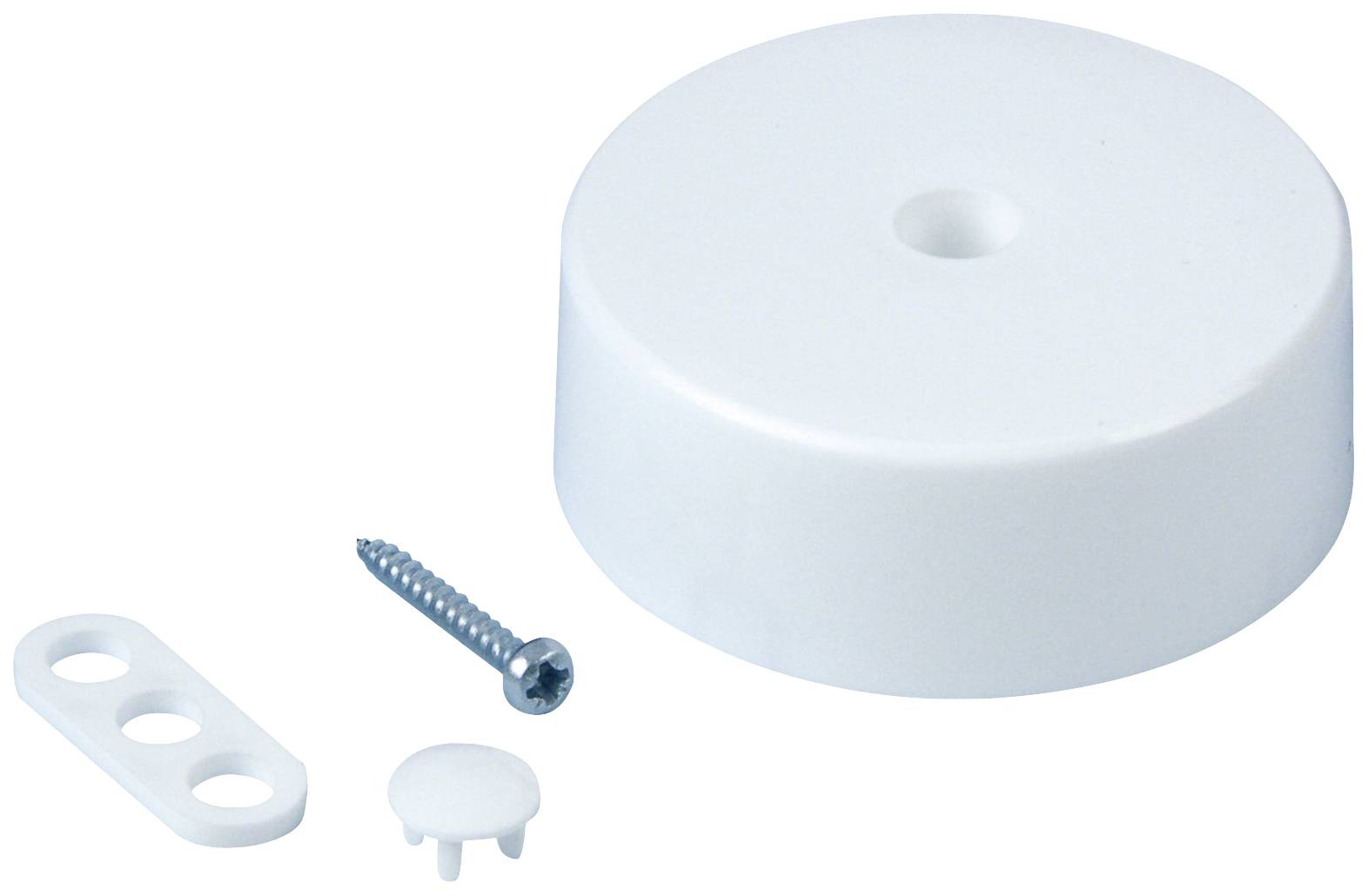 Couvercle blanc avec vis et élément de fixation. Principalement utilisé pour la fixation au plafond.