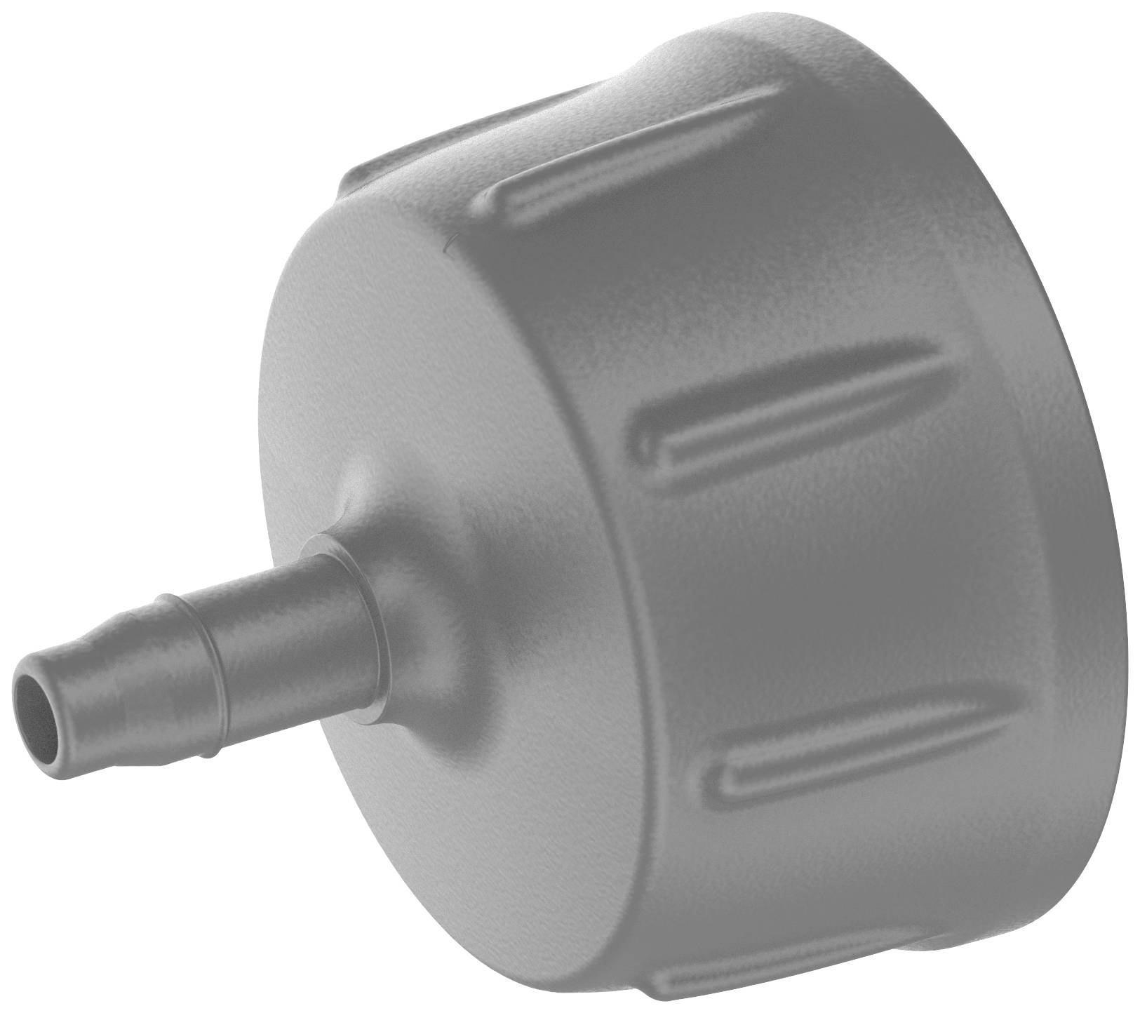 Un bouchon en plastique gris côtelé avec un petit embout, utilisé pour des fermetures sécurisées et étanches de contenants.