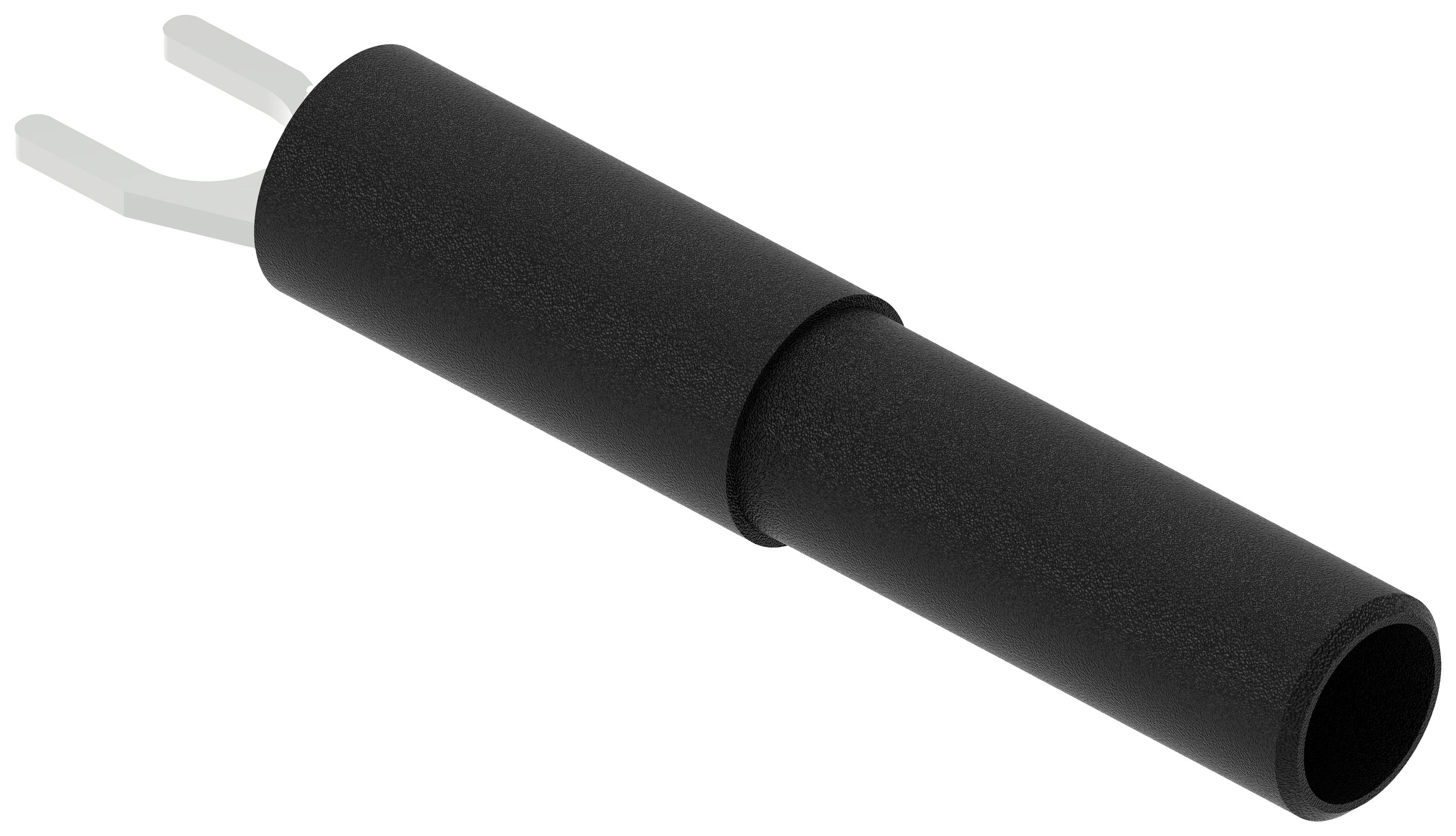 Un outil noir cylindrique avec une fourchette à une extrémité. Pourrait être un outil de coupe ou de démontage.