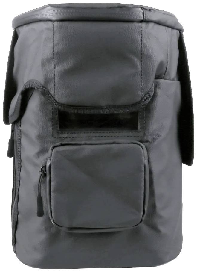 Sacoche noire pour appareil photo avec fermeture éclair et poche frontale supplémentaire. Adaptée à la protection et au transport de matériel photographique.