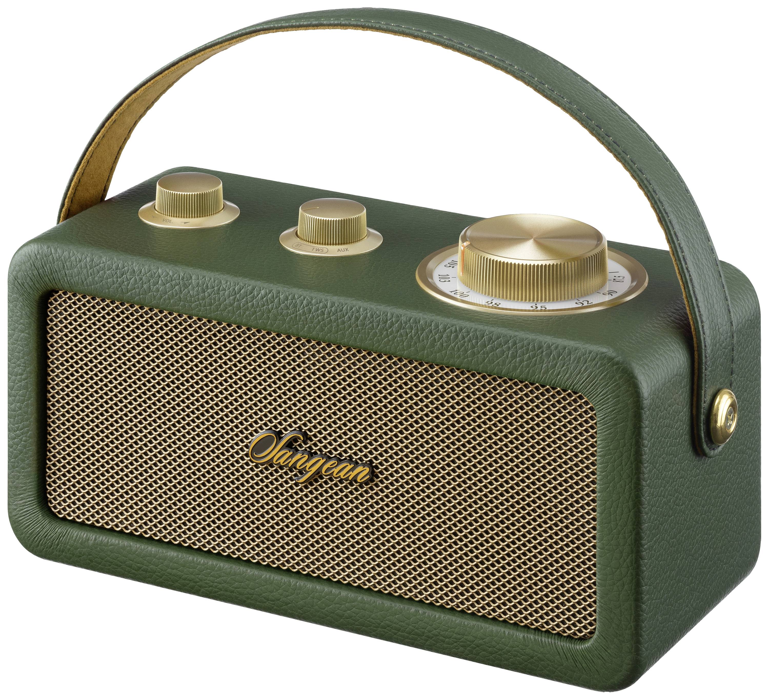 Sangean RA-101 Radio sans fil FM Bluetooth, AUX rechargeable vert, or