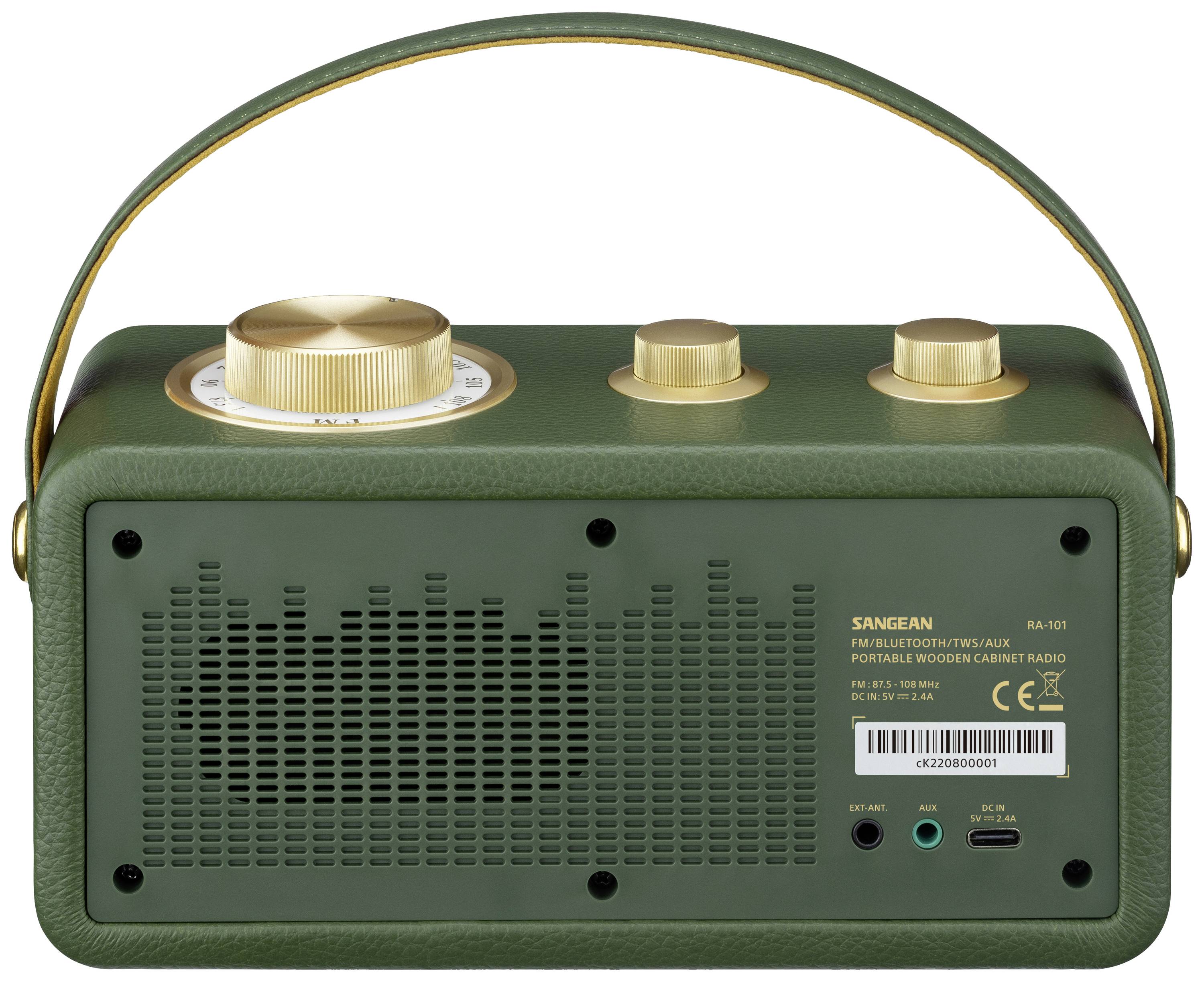 Sangean RA-101 Radio sans fil FM Bluetooth, AUX rechargeable vert, or