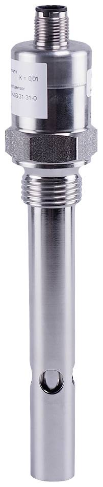 Un capteur cylindrique en métal avec des connexions filetées, probablement utilisé pour mesurer la pression ou les fluides dans des applications industrielles.