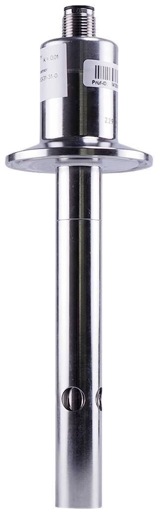 Tige de capteur métallique avec boîtier cylindrique et filetage de raccordement, utilisée pour des applications de mesure industrielles.