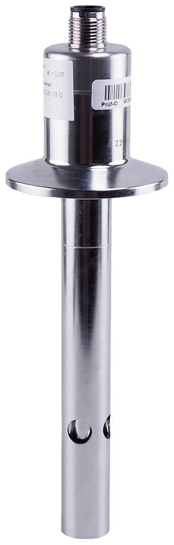 Un capteur métallique de forme cylindrique, doté de plusieurs ouvertures sur sa moitié inférieure et d'un raccordement sur sa partie supérieure, conçu pour des applications industrielles.