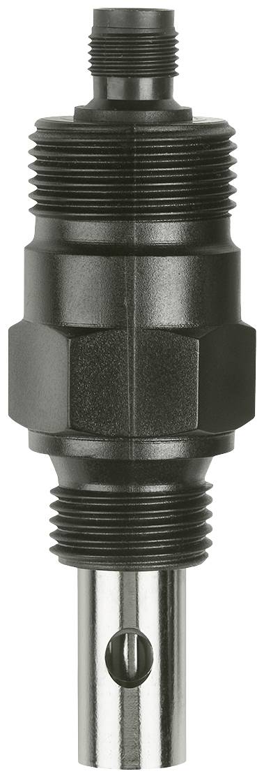 Un adaptateur noir en métal avec plusieurs filetages, de forme cylindrique et à ouverture circulaire, probablement un composant technique.