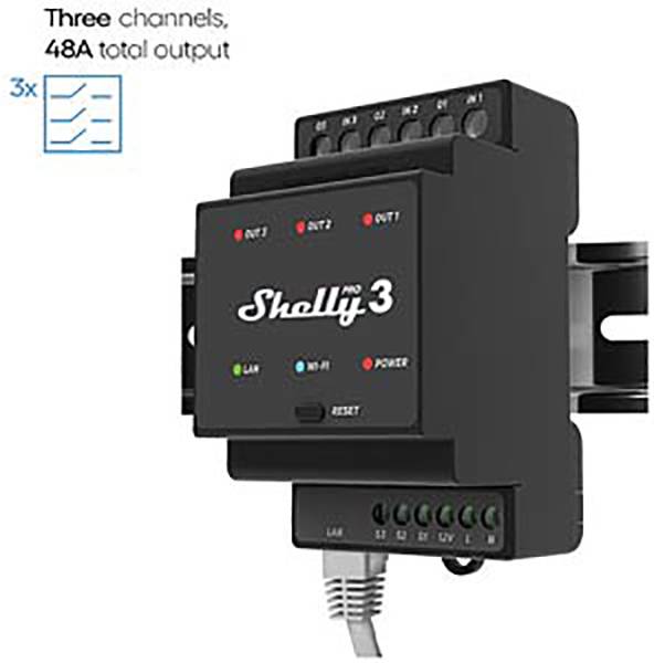 Shelly Pro 3 Relais pour rail DIN Wi-Fi, Bluetooth
