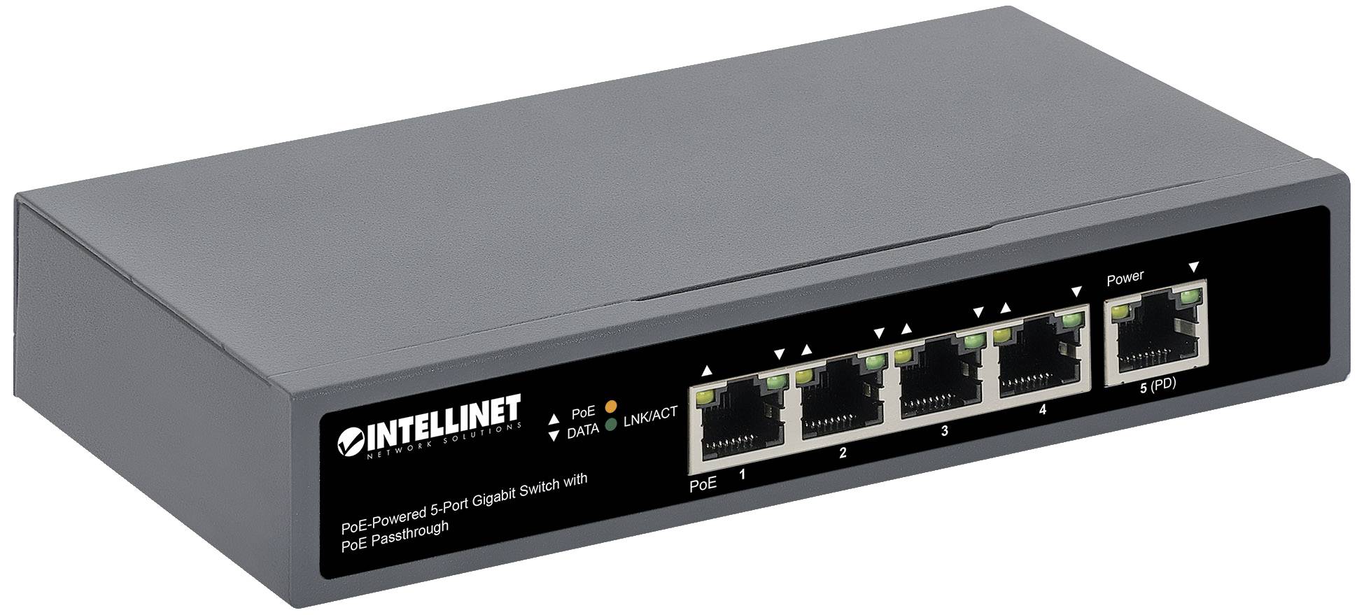 Switch réseau RJ45 Intellinet PoE-Powered 5-Port Gigabit 10 / 100 / 1000 MBit/s IEEE 802.3af (12.95 W), IEEE 802.3at (25.5 W)