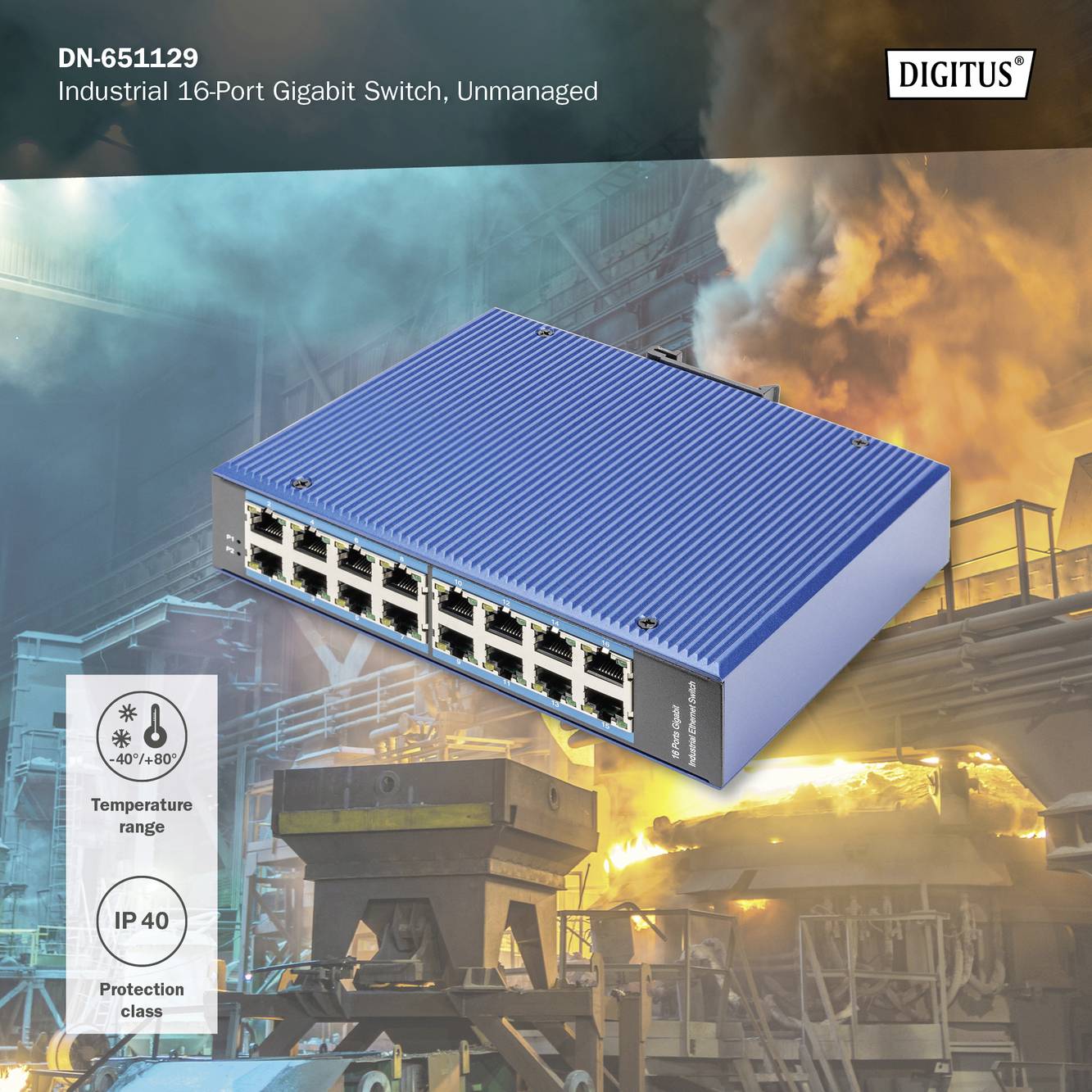 Commutateur Ethernet industriel Digitus DN-651129 16 ports 10 / 100 / 1000 MBit/s