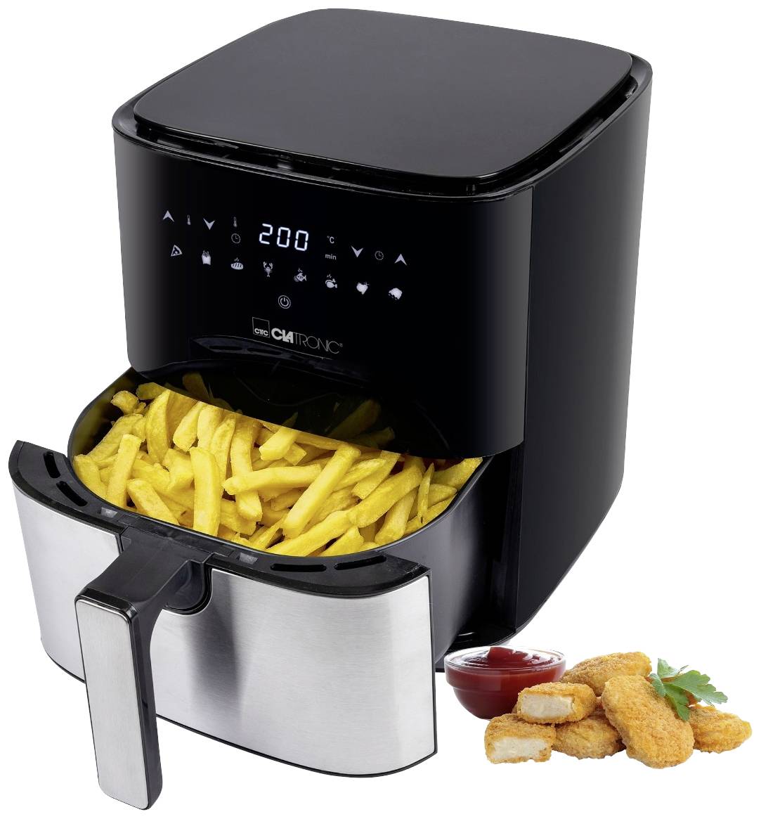Clatronic FR 3782 H Friteuse à air chaud 5.0 l 1450 W Fonction chaleur tournante acier inoxydable, noir