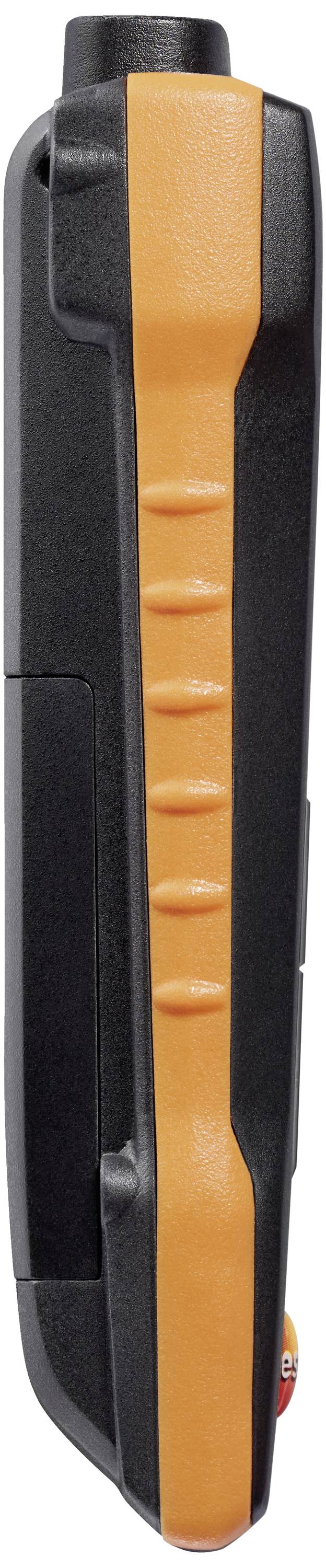 Appareil noir compact avec une poignée orange sur le côté. Surface supérieure avec un raccordement circulaire.