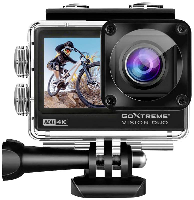 GoXtreme Vision Duo 4K Caméra sport 4K, double écran, protégé contre les projections d'eau, protégé contre la poussière, étanche