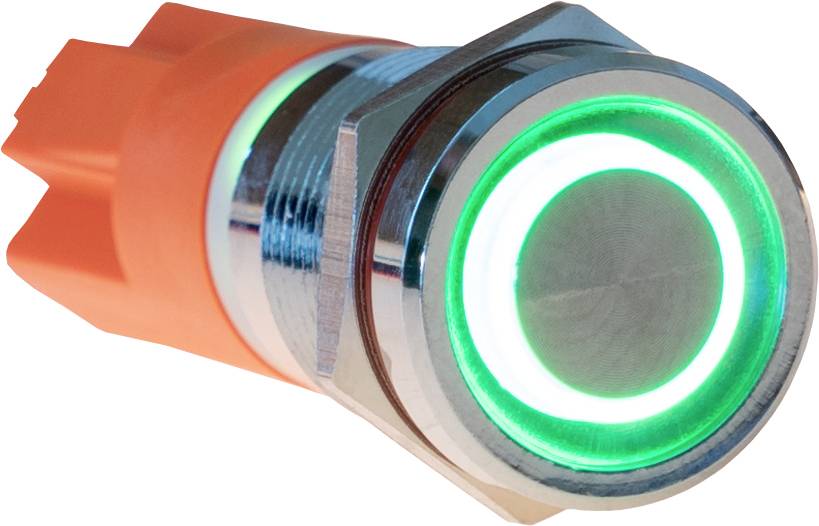 Joy-it Button12E-01 Button12E-01 Bouton-poussoir antivandalisme à accrochage vert (Ø x L) 12 mm x 26.5 mm IK10, IP67 1 pc(s)