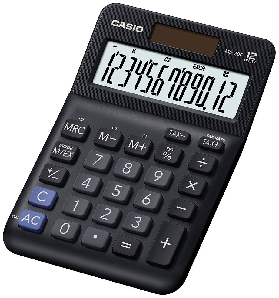 Casio MS-20F Calculatrice de bureau noir Ecran: 12 à pile(s), solaire (l x H x P) 101 x 148.5 x 27.6 mm