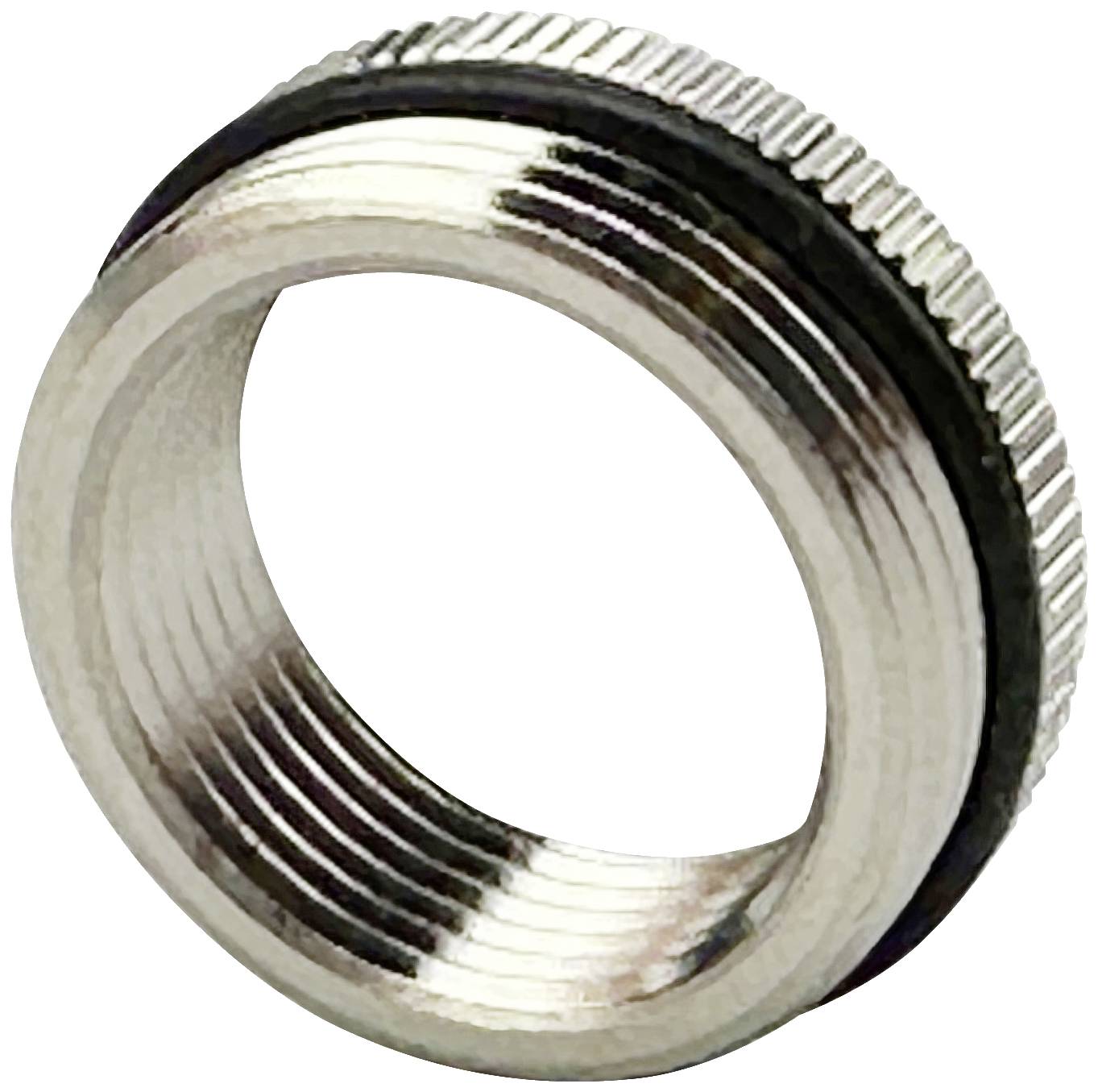 Bague d'adaptation en métal avec bord cannelé, utilisée pour raccorder des tuyaux ou des tubes.