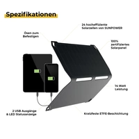 SunnyBag Sunbooster 14 145A_01 Chargeur solaire Courant de charge cellule solaire 2000 mA 14 W SunnyBag Sunbooster 14 145A_01 Chargeur solaire Courant de charge cellule solaire 2000 mA 14 W