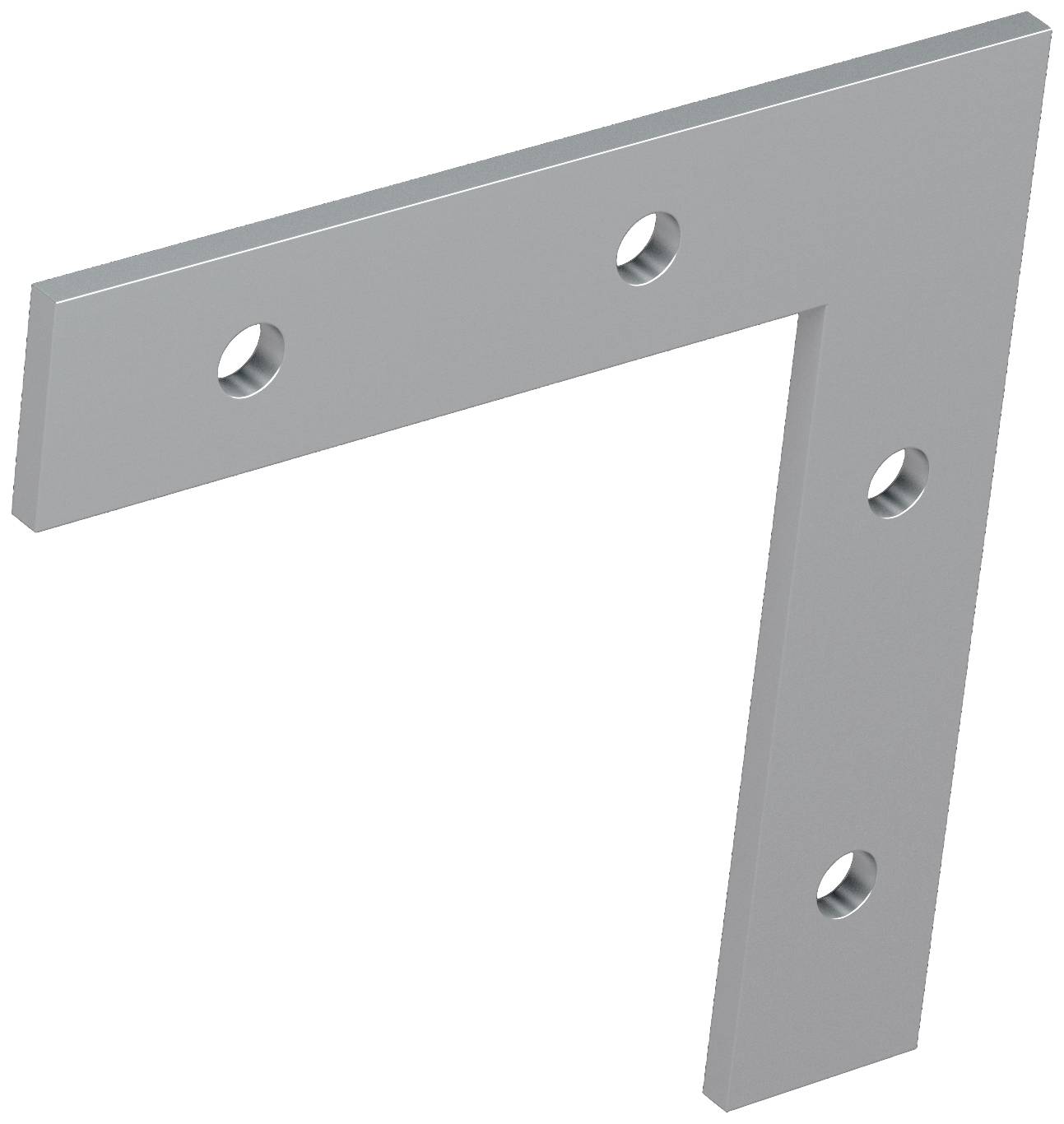 Équerre métallique à quatre trous de fixation, utilisée pour assembler des structures à angle droit.