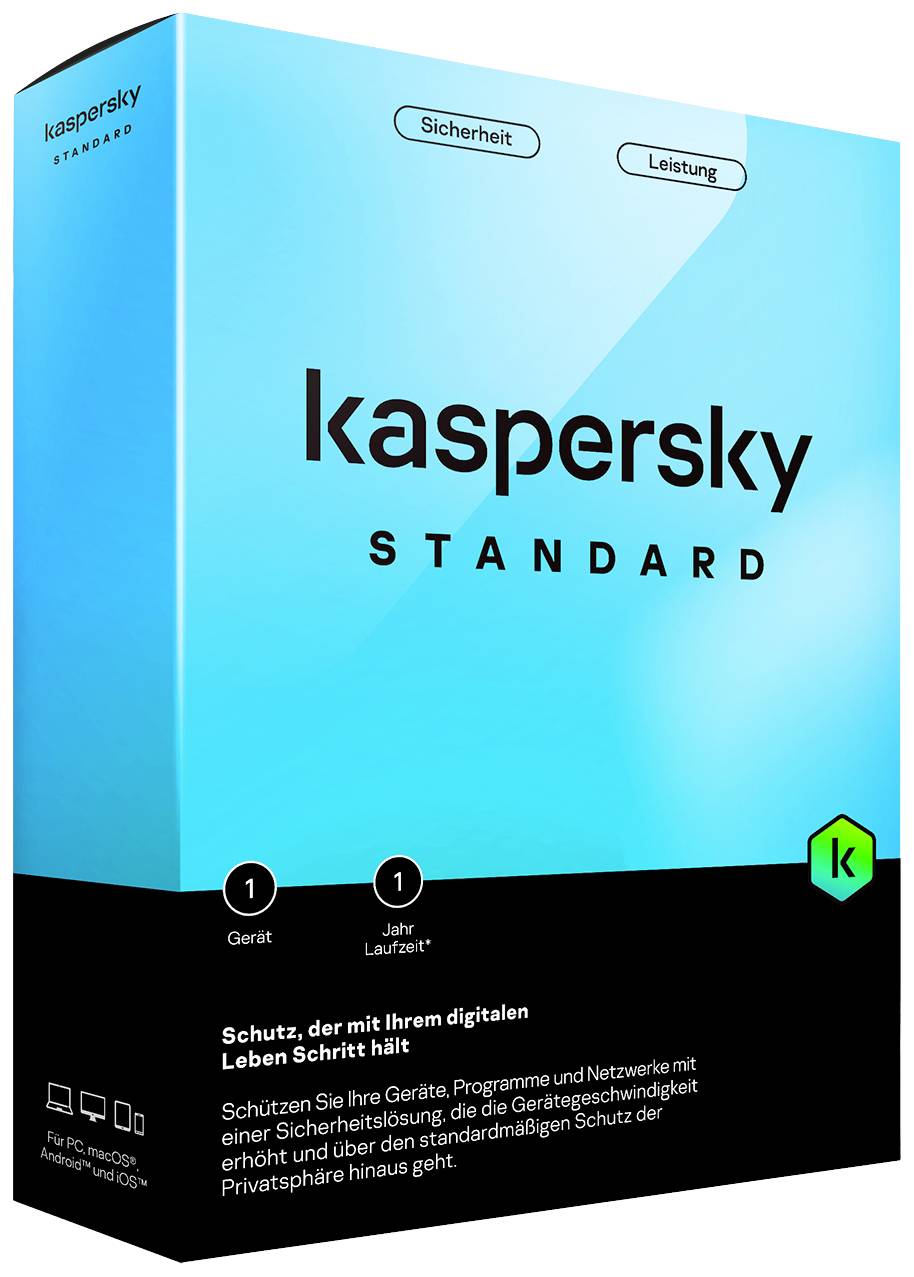 Kaspersky Standard Anti-Virus licence annuelle, 1 licence Windows, Mac, Android, iOS Antivirus