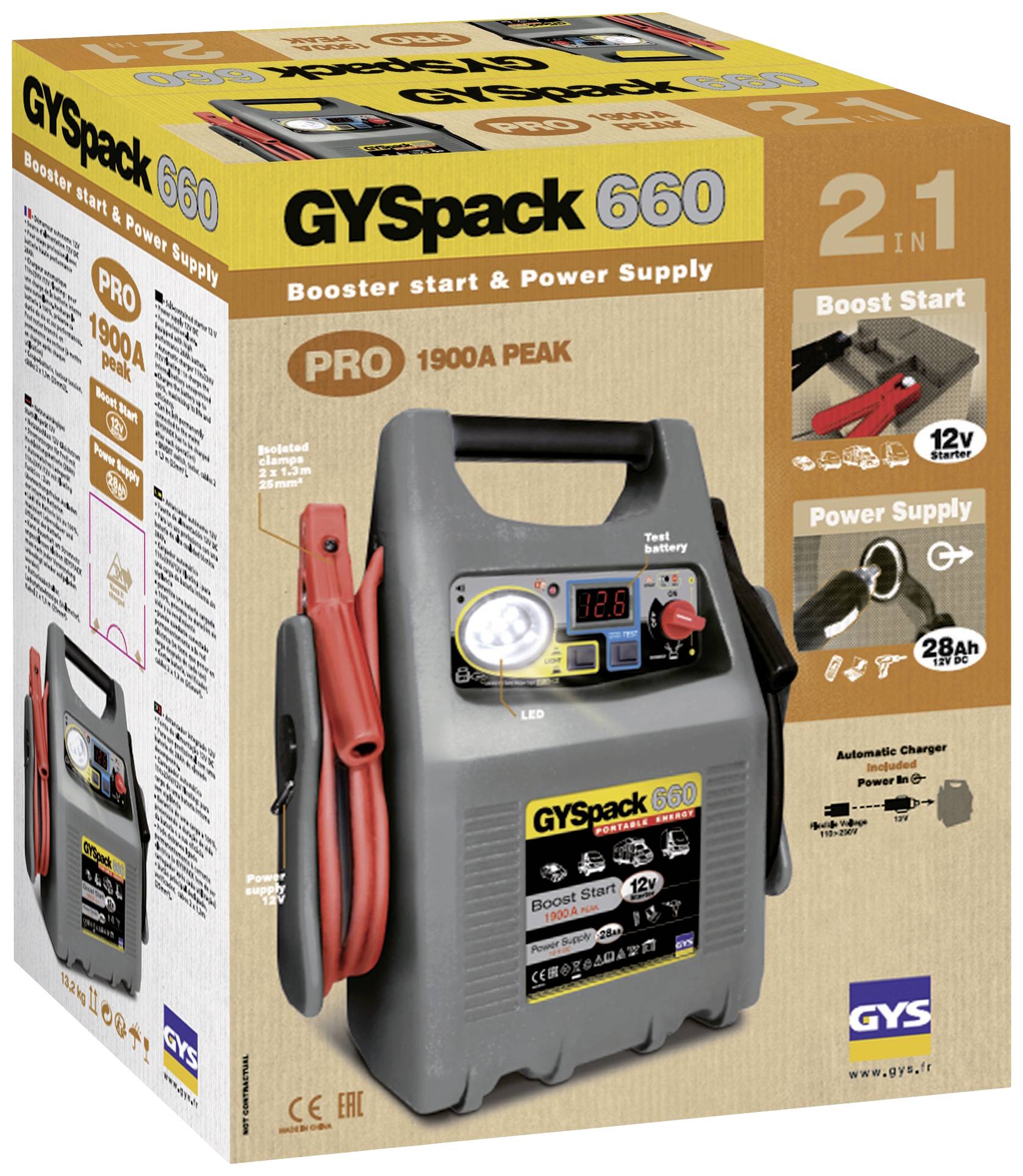 GYS Système de démarrage rapide Gyspack 660 027862 Courant d'aide au démarrage (12 V)=640 A lampe de travail, convertisseur de