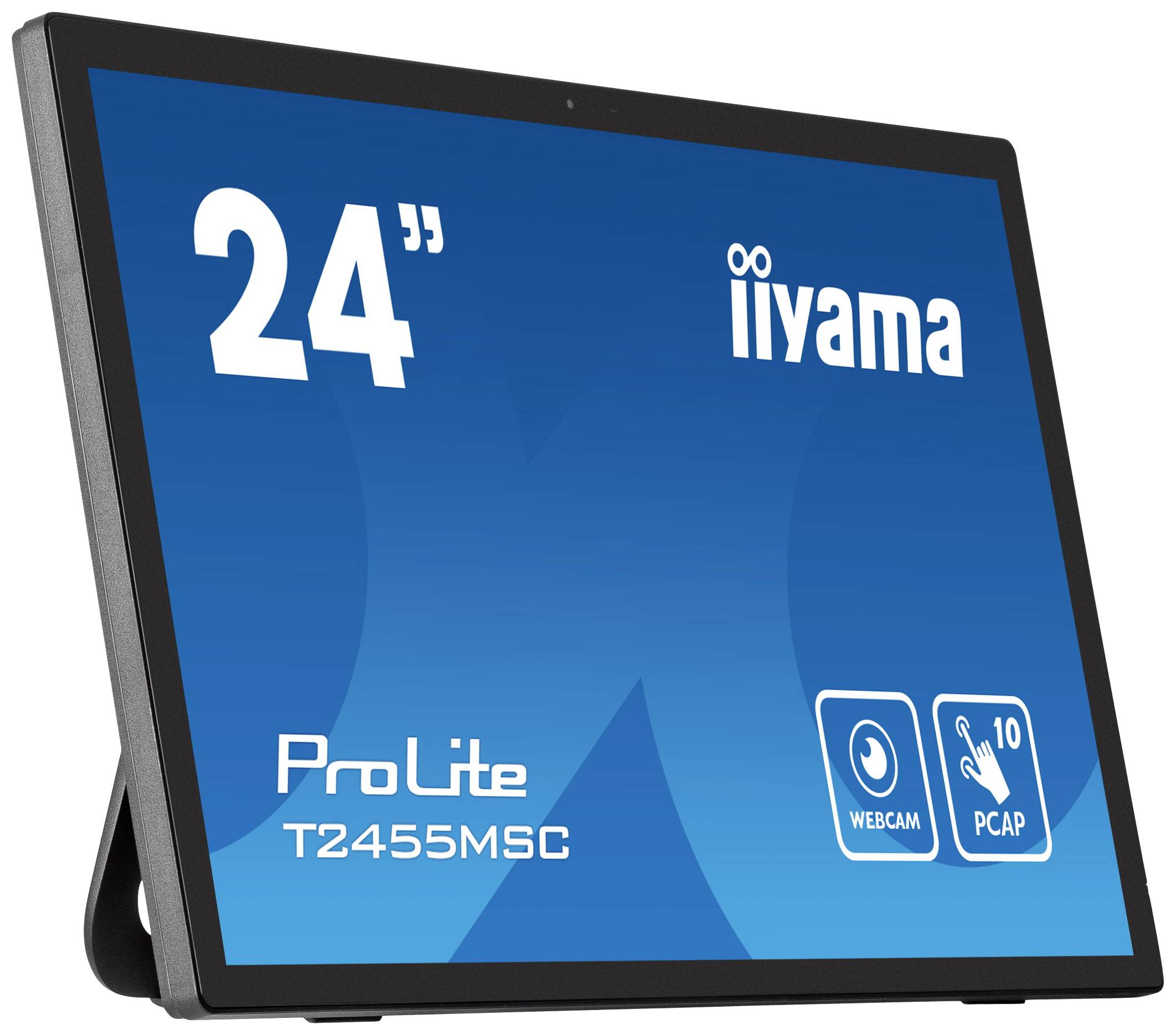 Un moniteur tactile iiyama de 24 pouces, modèle ProLite T2455MSC, avec technologie PCAP et webcam.