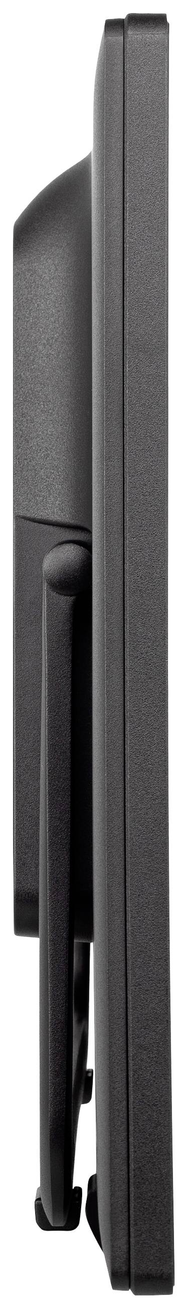 Vue latérale d'un moniteur noir élancé sur son socle, montrant la finesse de l'écran.