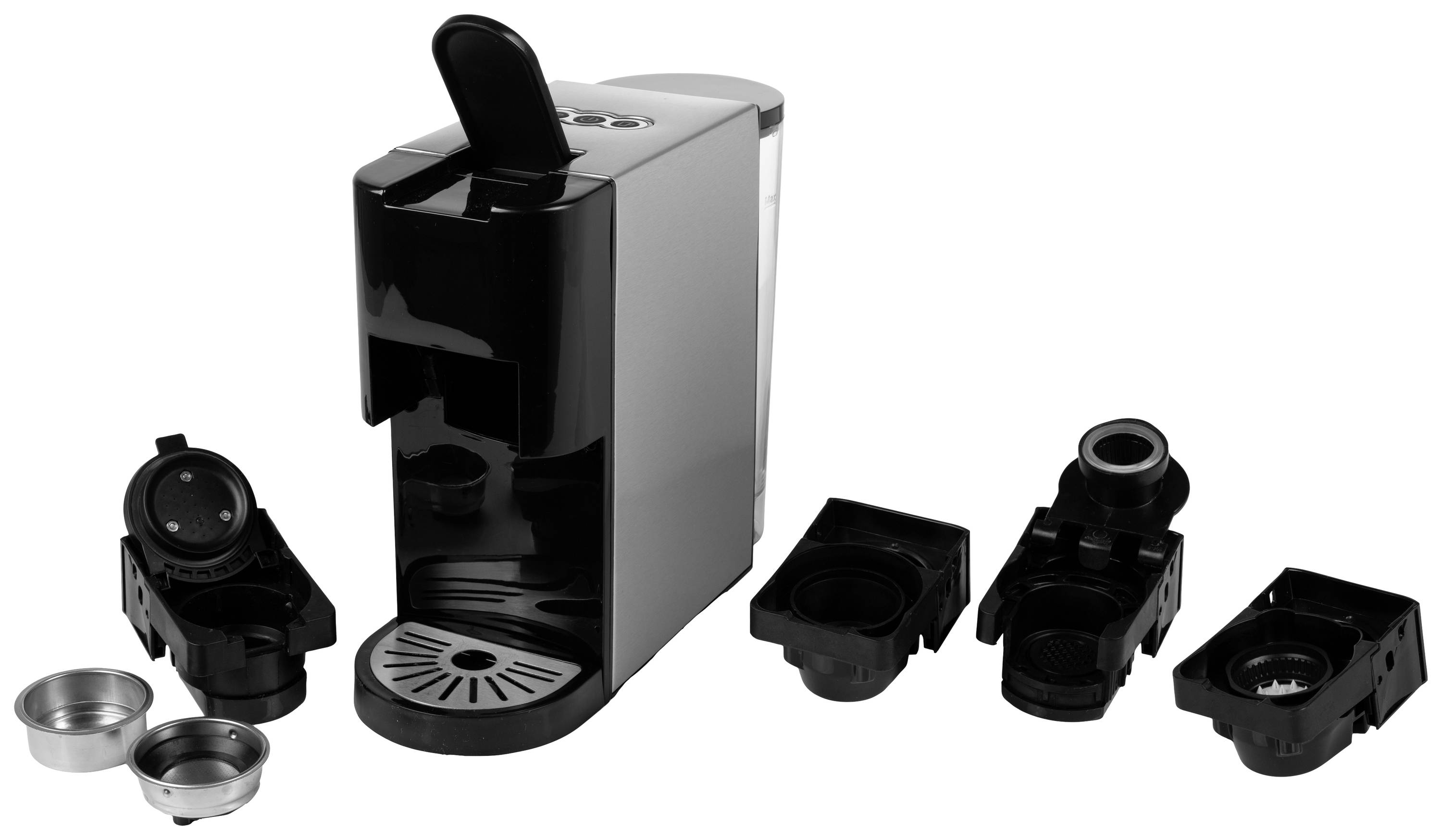 Machine à café avec ses pièces détachées posées sur une table, prête à être nettoyée ou remontée.