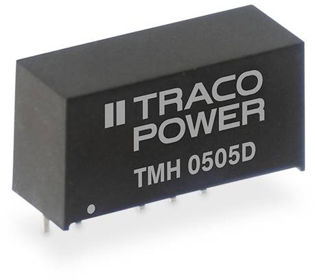 Composant électronique portant l'inscription 'TRACO POWER TMH 0505D' ; un convertisseur de tension continue, compact, noir.