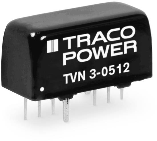 Un composant électronique noir avec des inscriptions blanches 'TRACO POWER TVN 3-0512', montrant un module électronique avec des broches en bas.