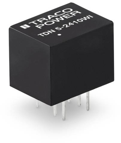 Cube de puissance noir Schwarzer Traco avec le numéro de modèle 'TDN 5-2410WI', design enfichable, cinq broches métalliques à la base.