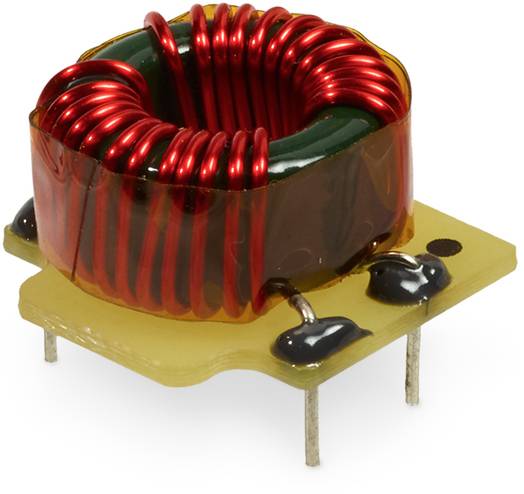 Une bobine d'induction électronique en cuivre rouge sur une petite carte de circuit imprimé, utilisée dans les circuits électroniques pour le transfert d'énergie.