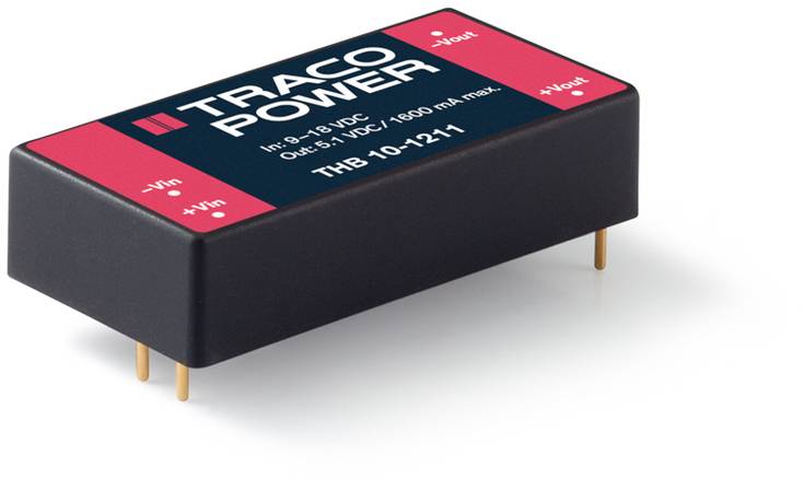 Unité d'alimentation électrique de Traco Power, modèle THB 10-1211, avec entrée de tension de 9-18 VDC et sortie de 5,1 VDC/1500 mA max.